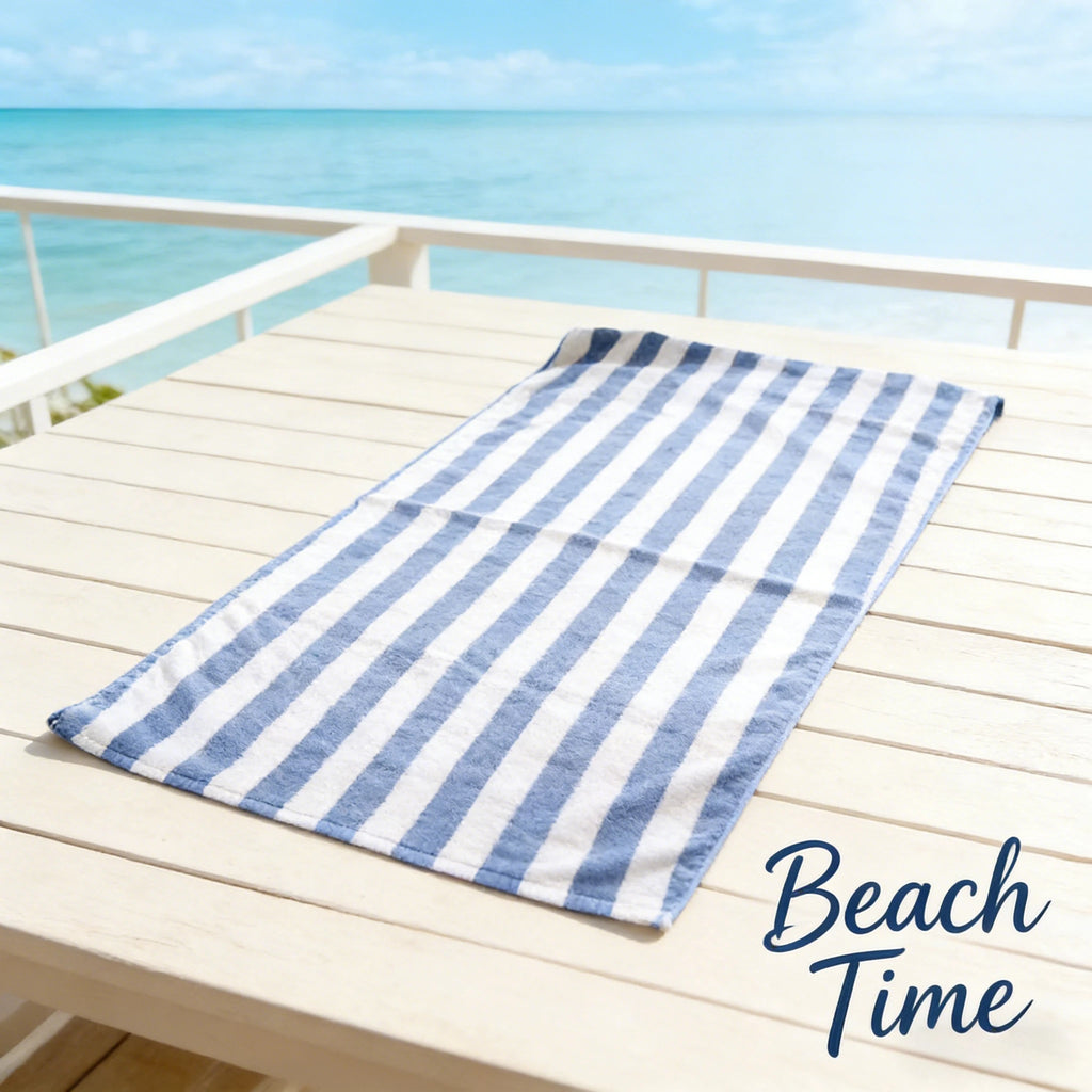 Microfiber Blue White Stripe Adult Sports Towel Beach Towel Absorbent Quick Dry Swim Bath Towel for Summer Beach Vacation Travel