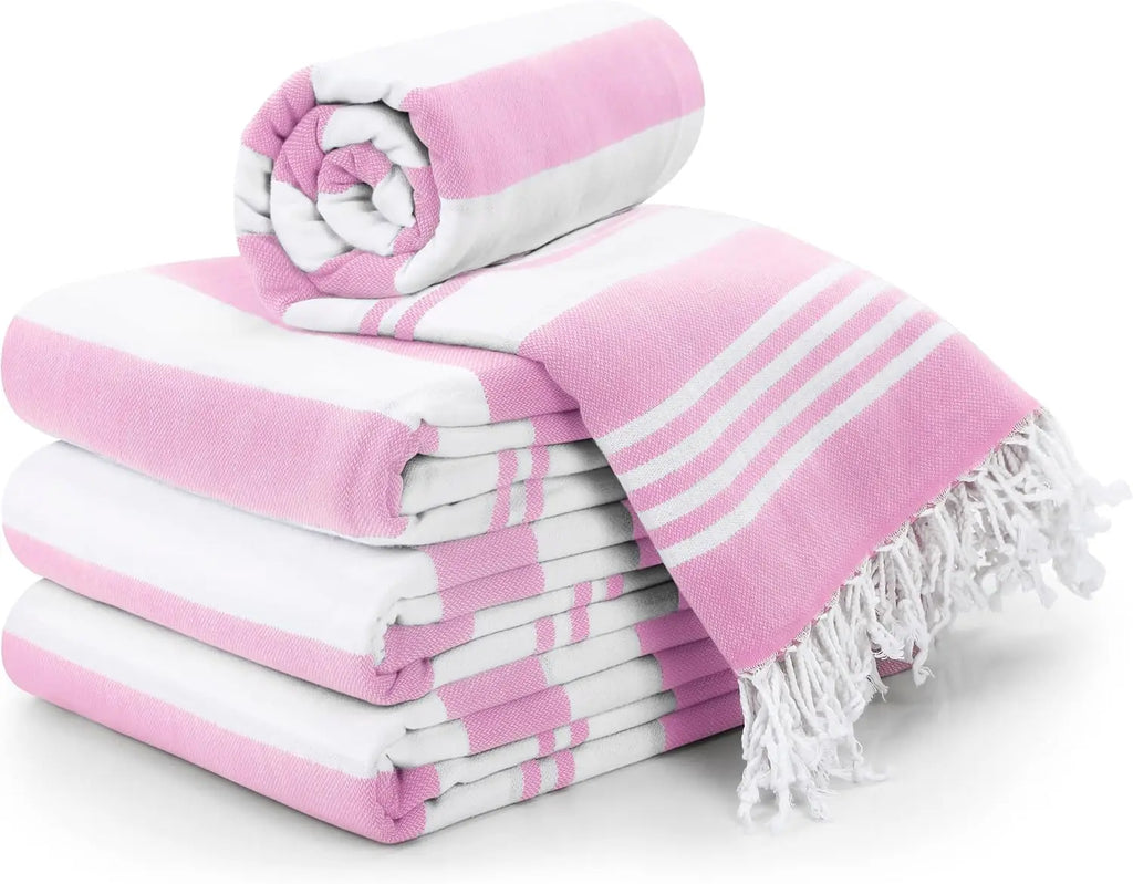 4 Pack Turkish Beach Towel, 40x72 Inches, 100% Cotton, Oversized Sand-Free Quick Dry, Prewashed Soft Feel for Travel, Pink