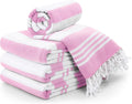 4 Pack Turkish Beach Towel, 40x72 Inches, 100% Cotton, Oversized Sand-Free Quick Dry, Prewashed Soft Feel for Travel, Pink