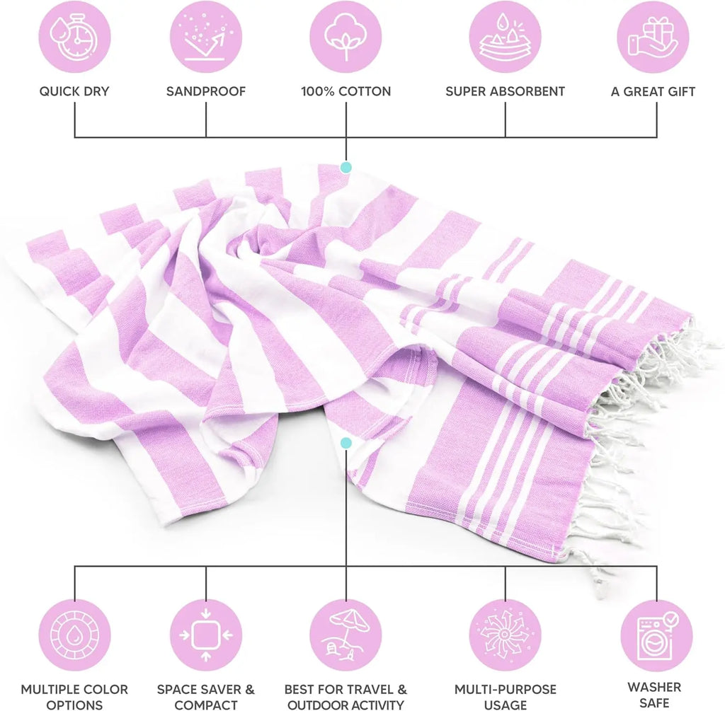 4 Pack Turkish Beach Towel, 40x72 Inches, 100% Cotton, Oversized Sand-Free Quick Dry, Prewashed Soft Feel for Travel, Pink