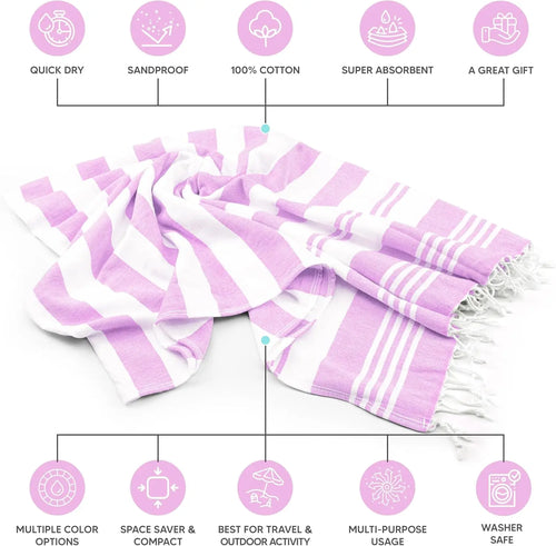 4 Pack Turkish Beach Towel, 40x72 Inches, 100% Cotton, Oversized Sand-Free Quick Dry, Prewashed Soft Feel for Travel, Pink
