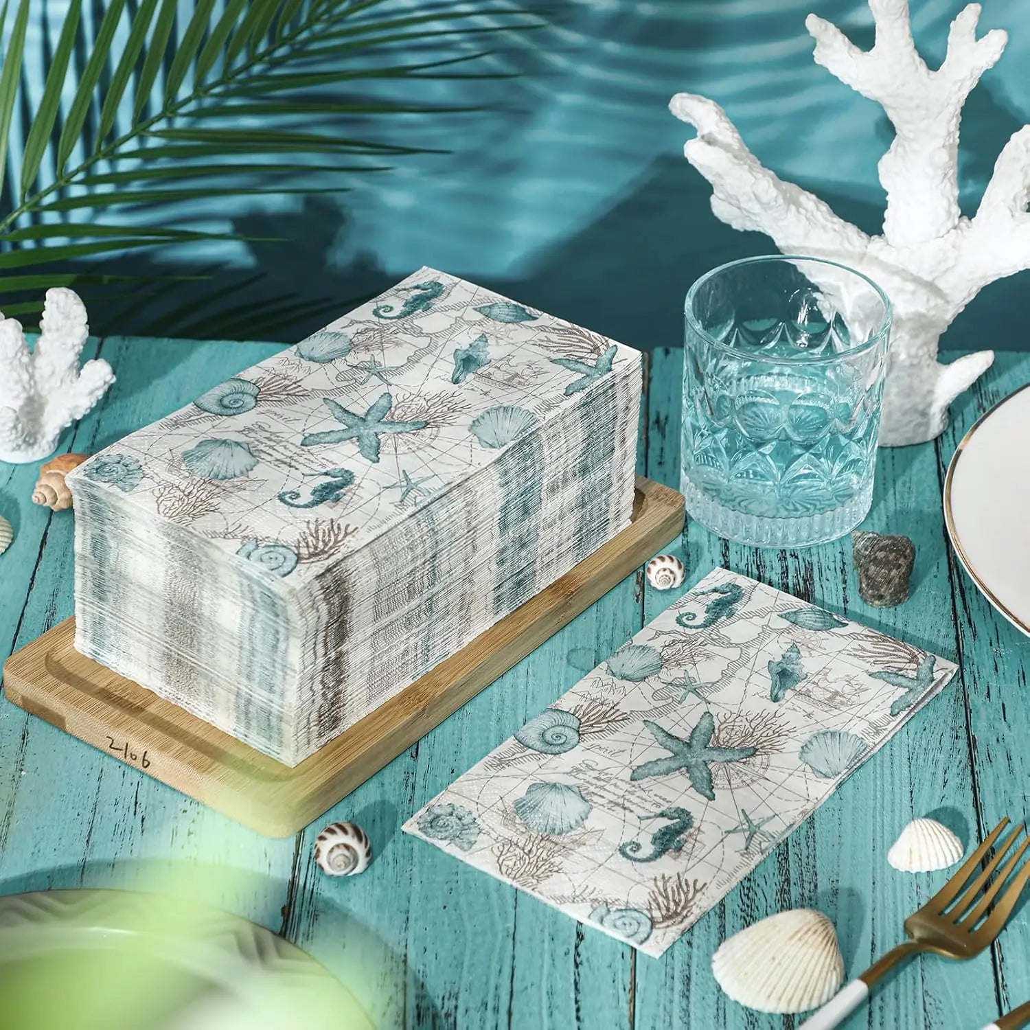 100 Pieces Summer Paper Hand Towels with Nautical Designs for Bathroom, Beach, and Party Use