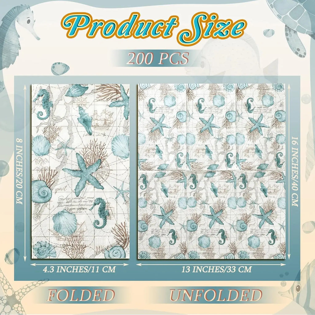 100 Pieces Summer Paper Hand Towels with Nautical Designs for Bathroom, Beach, and Party Use