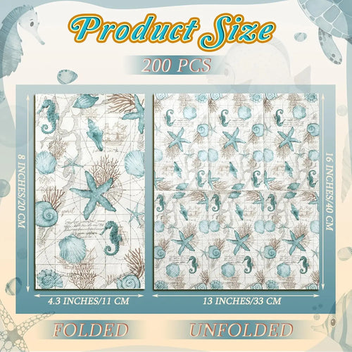 100 Pieces Summer Paper Hand Towels with Nautical Designs for Bathroom, Beach, and Party Use