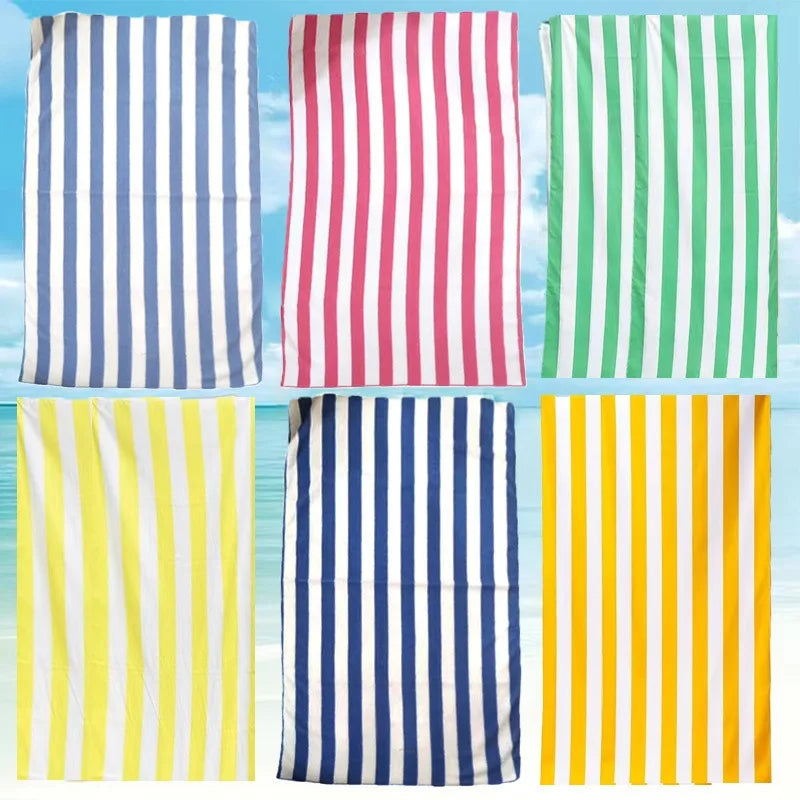 Microfiber Blue White Stripe Adult Sports Towel Beach Towel Absorbent Quick Dry Swim Bath Towel for Summer Beach Vacation Travel