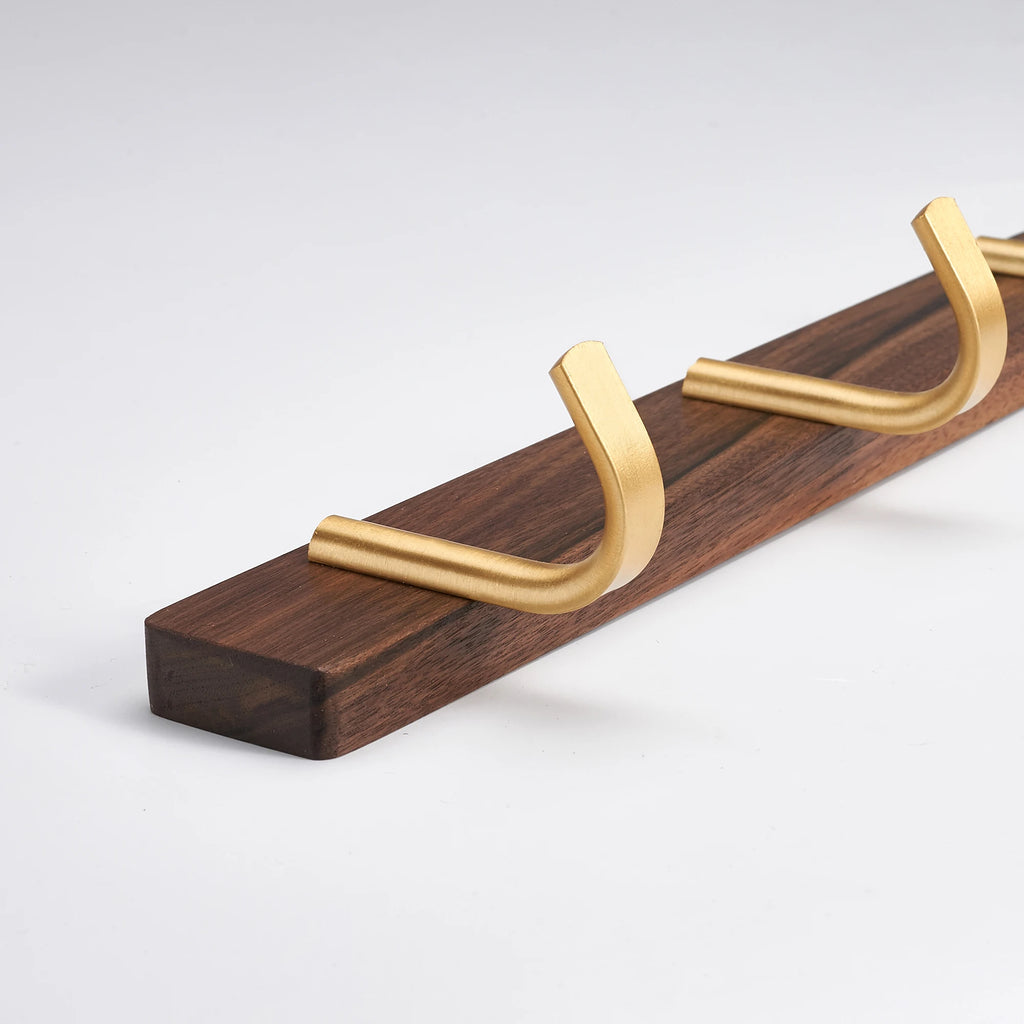 3-Hook Towel Rack Bathroom Towel Holder Wall Hanging Hooks Wooden Wall Clothes Hanger Bathrobe Walnut Metal Wall Coat Hook