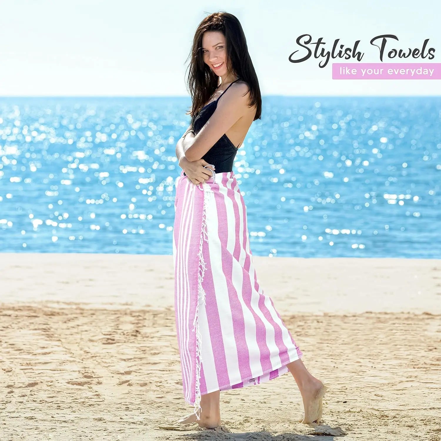 4 Pack Turkish Beach Towel, 40x72 Inches, 100% Cotton, Oversized Sand-Free Quick Dry, Prewashed Soft Feel for Travel, Pink